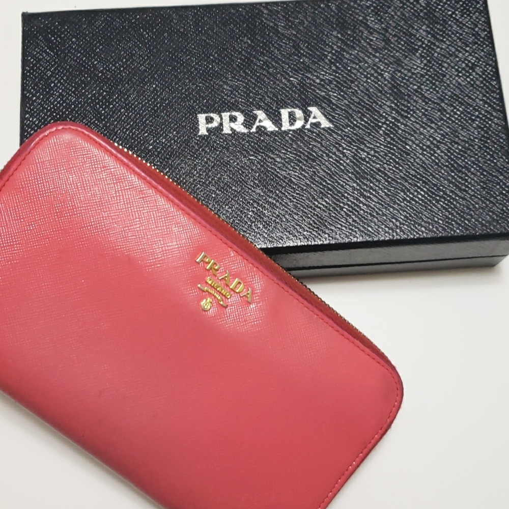 Prada Hot Pink Zip Around Saffiano Leather wallet